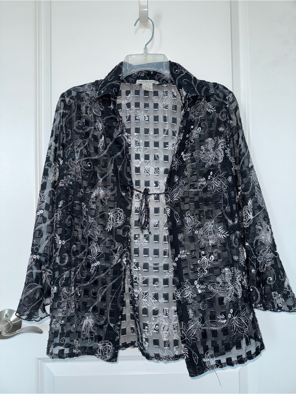 Notations Black and White Sheer Floral Grid Overlay top
